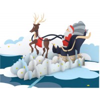 Handmade 3D Pop Up Xmas Card Merry Christmas Santa Claus Flying Reindeer Moon Clouds Star Sledge Gift Seasonal Greetings Blank Celebrations